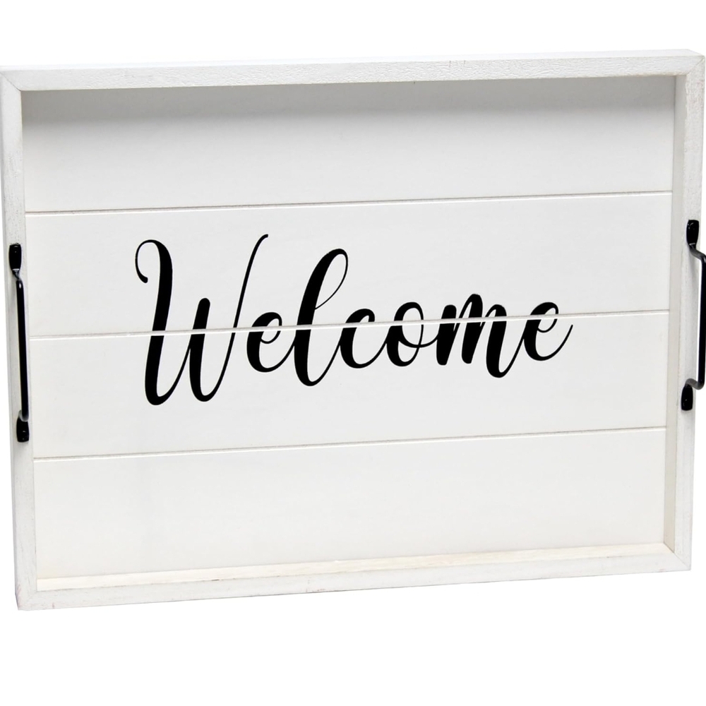 White Welcome Tray with Black Handles